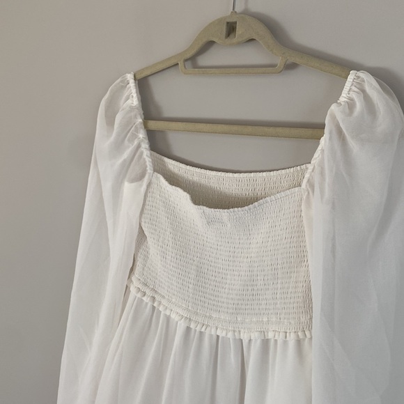 Wilfred Aritzia Small Tempest Mini Dress Smocked White Long Sleeve - Picture 5 of 9